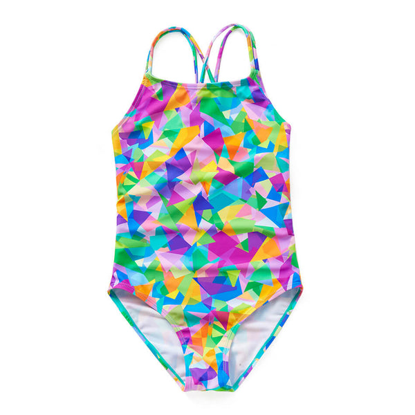 Little Girls Colorful Geometric Patterns One Piece Swimsuit
