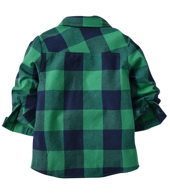 Boys Outfit Set Green Plaid Shirt With Bow Tie Red Suspender Trousers - FADCOCO