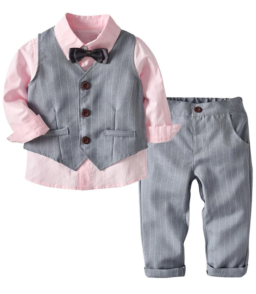 Pink Cotton Shirt Grey Stripe Waistcoat And Trousers Boys Blazer Suit ...