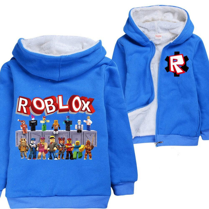 Roblox Toys Print Boys Blue Fleece Up Zip Up Winter Cotton Hoodie