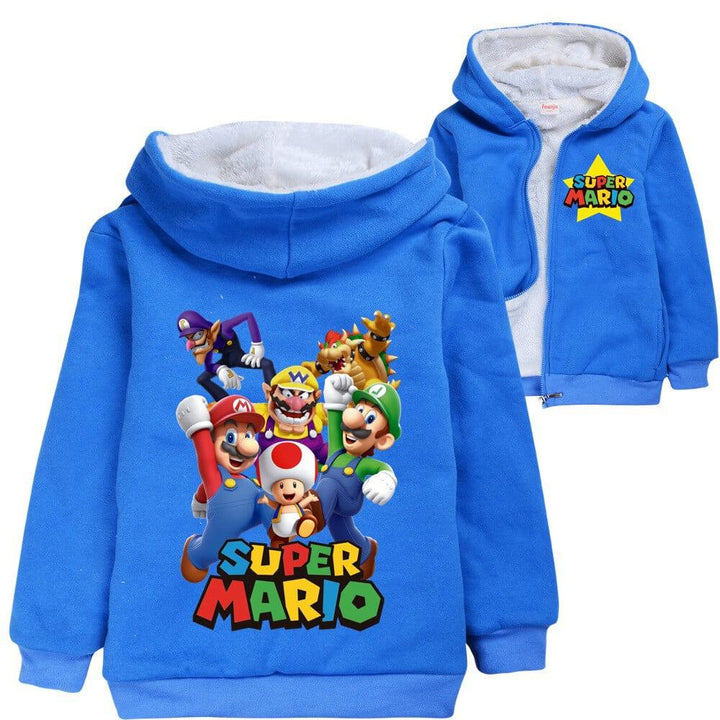 Super Mario Cartoon Game Print Boys Zip Up Fleece Lined Cotton Hoodie