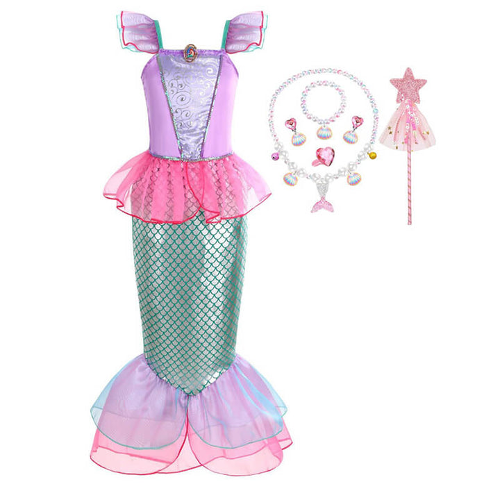 Girls Pink Green Mermaid Halloween Party Cosplay Party Costume