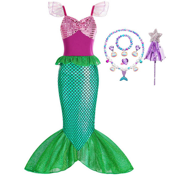 Girls Mermaid Princess Dress Halloween School Play Cosplay Costume
