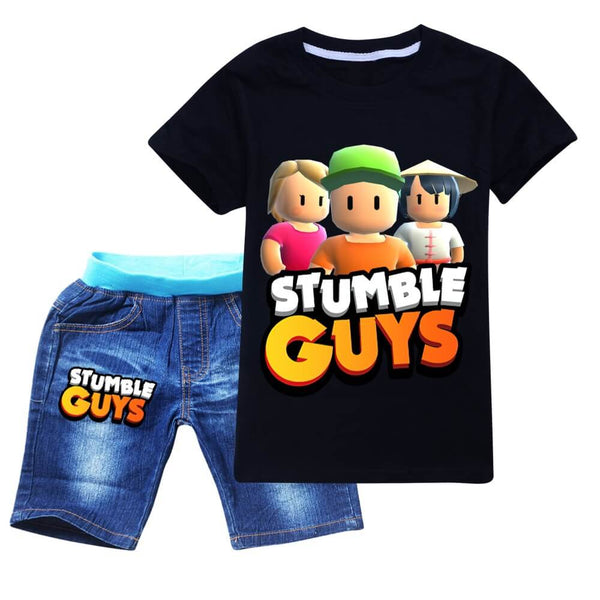 Kids Boys Stumble Figures Guys Print T Shirt And Denim Shorts 2 Sets