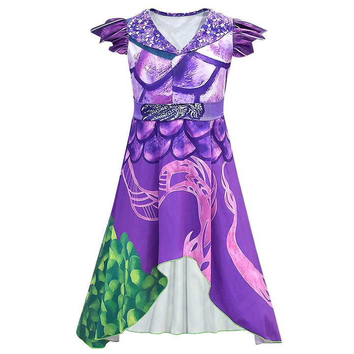 Child Dragon Mal Descendants 3 Costume Wings Purple Green Dragon Dress