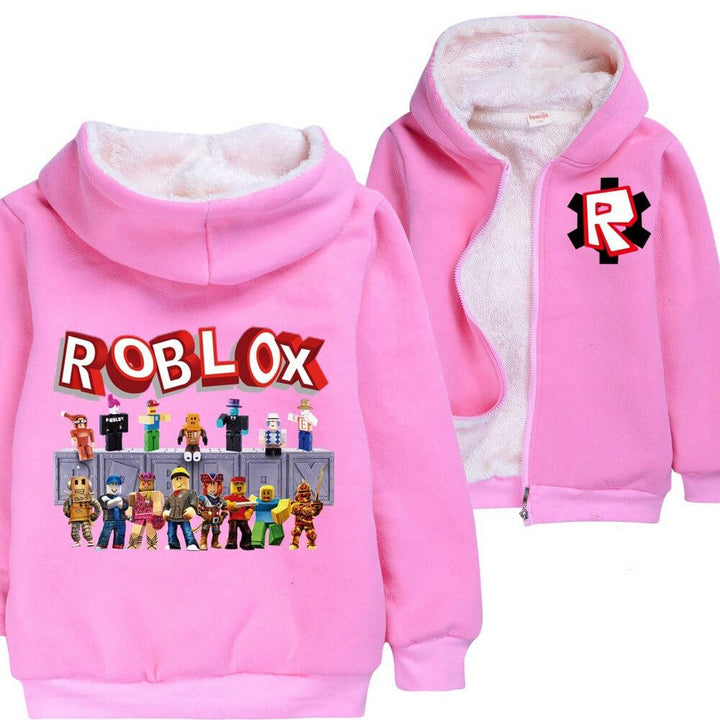 Roblox Toys Print Girls Pink Fleece Lined Winter Cotton Zipper Hoodie