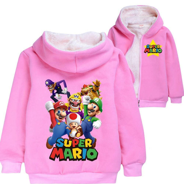 Super Mario Movie Game Print Girls Zip Up Fleece Lined Cotton Hoodie