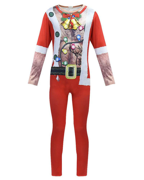 Chest And Fairy Lights Santa Robe Print Catsuit Boys Christmas Costume