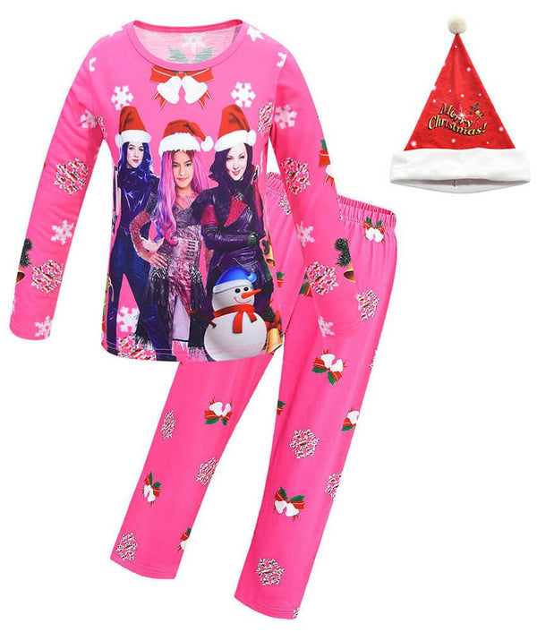Descendants 3 Print Girls Pink Purple Christmas Pajamas Suit Set