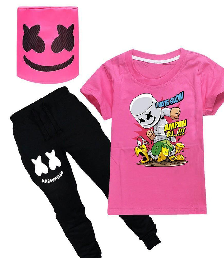 Boys Girls DJ Marshmello T Shirt And Sweatpants Kids Cosplay Costume - FADCOCO