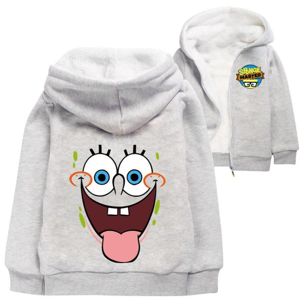 Boys Girls Spongebob Print Fleece Lined Zip Up Hooded Cotton Jacket