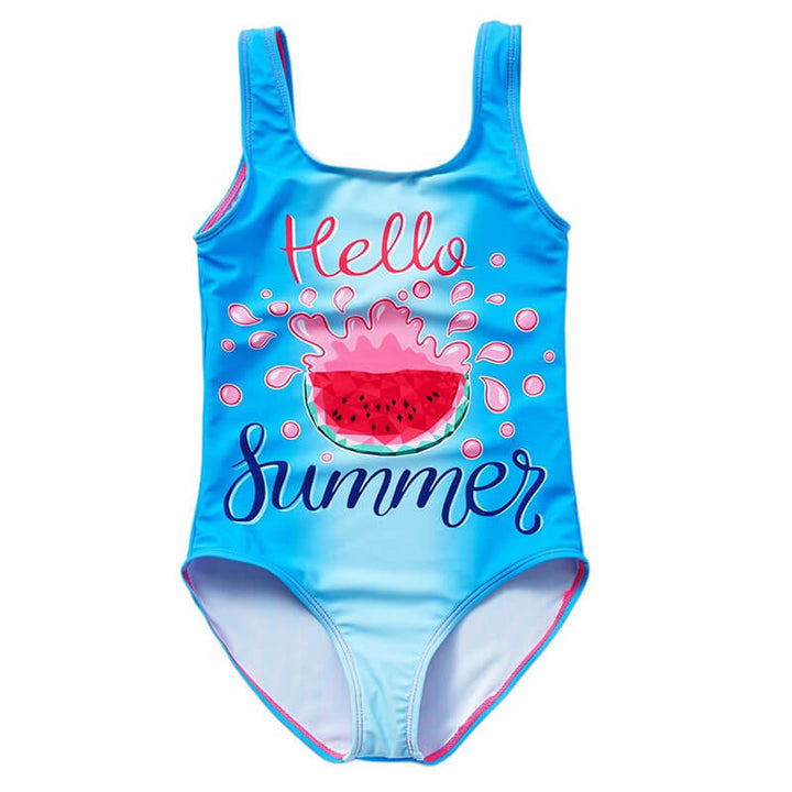 Girls Toddlers Hello Summer Watermelon Print One Piece Swimsuit